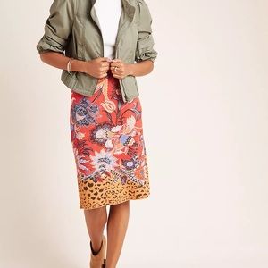 Anthropologie Maeve Delphinia knit skirt cheetah floral size md